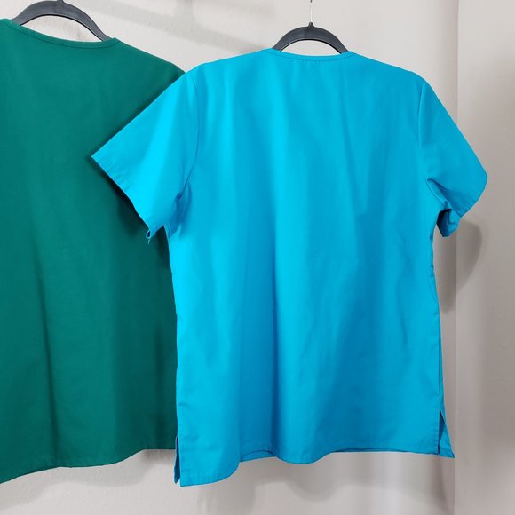 Adar Hunter Green Teal Blue Double Pocket Snap Front Scrub Top Bundle Medium - Picture 10 of 12